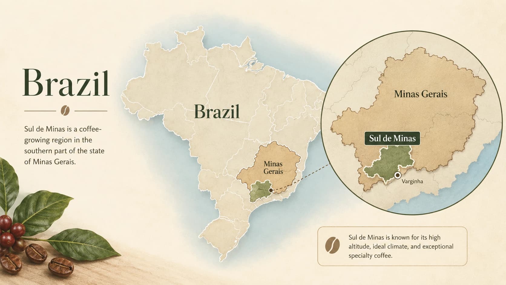 Locator map for Sul De Minas coffee within Brazil