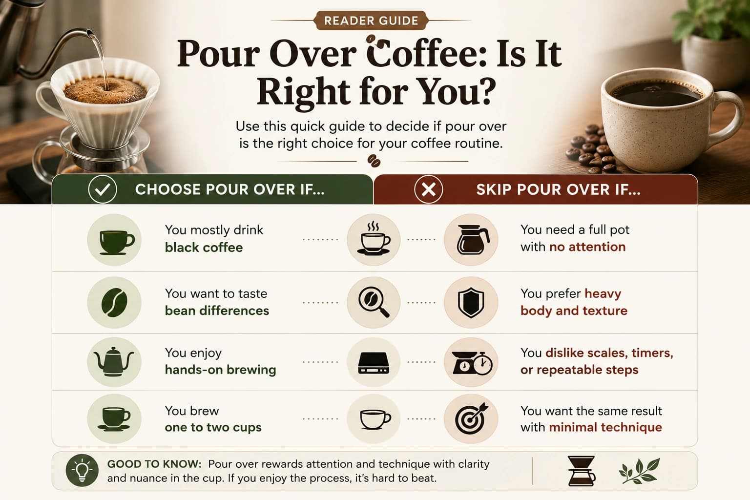 Decision guide for choosing pour over coffee or an alternative brewing method