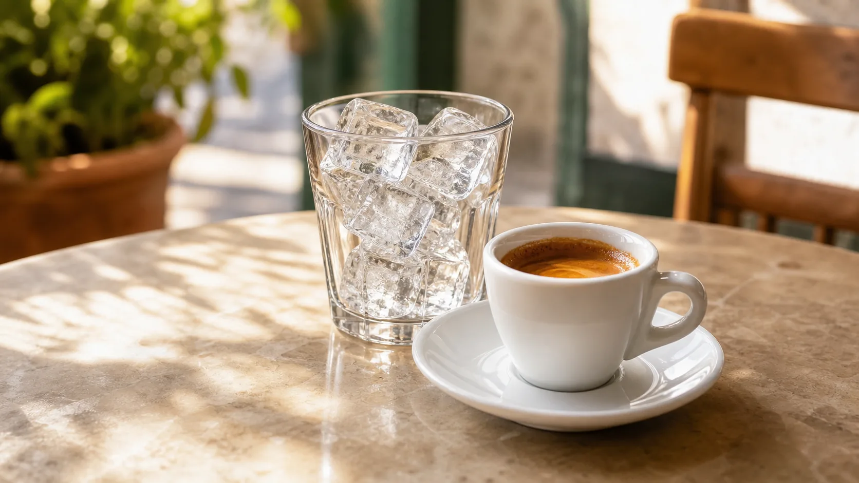 Café con hielo with espresso served beside a glass of ice