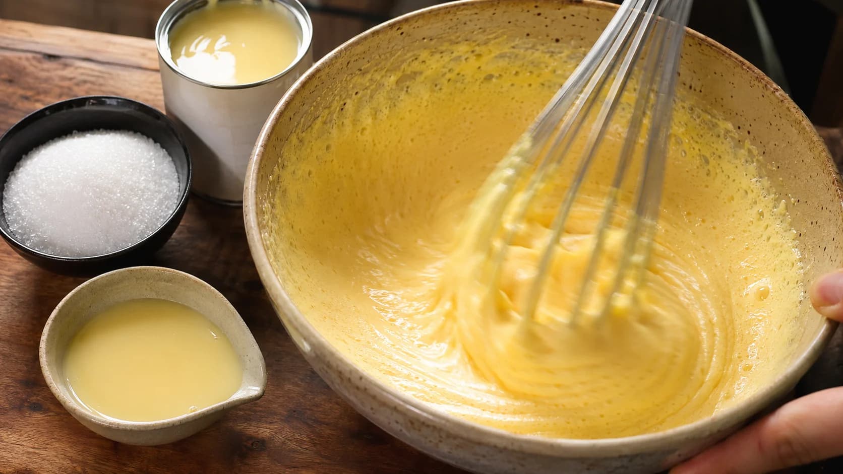 Vietnamese egg coffee preparation with whipped egg cream spooned over hot coffee