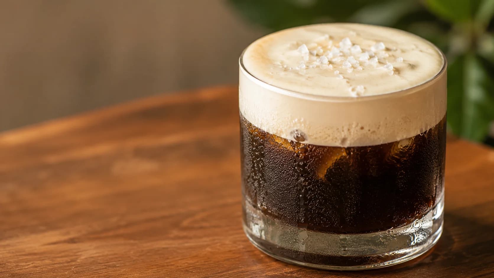 Vietnamese salt coffee with salted cream over condensed milk coffee