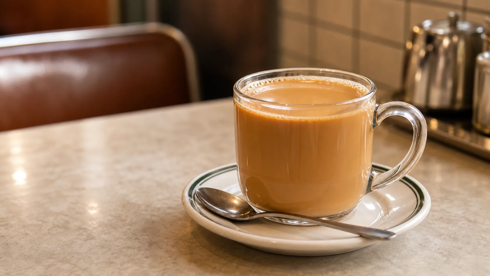 Yuanyang coffee milk tea in a glass cup on a Hong Kong style cafe table