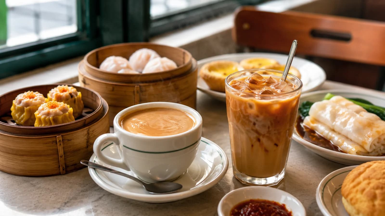 Yuanyang served hot and iced with dim sum in a Hong Kong cafe