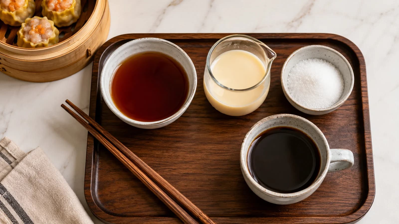 Yuanyang ingredients with black tea, evaporated milk, sugar, and strong coffee