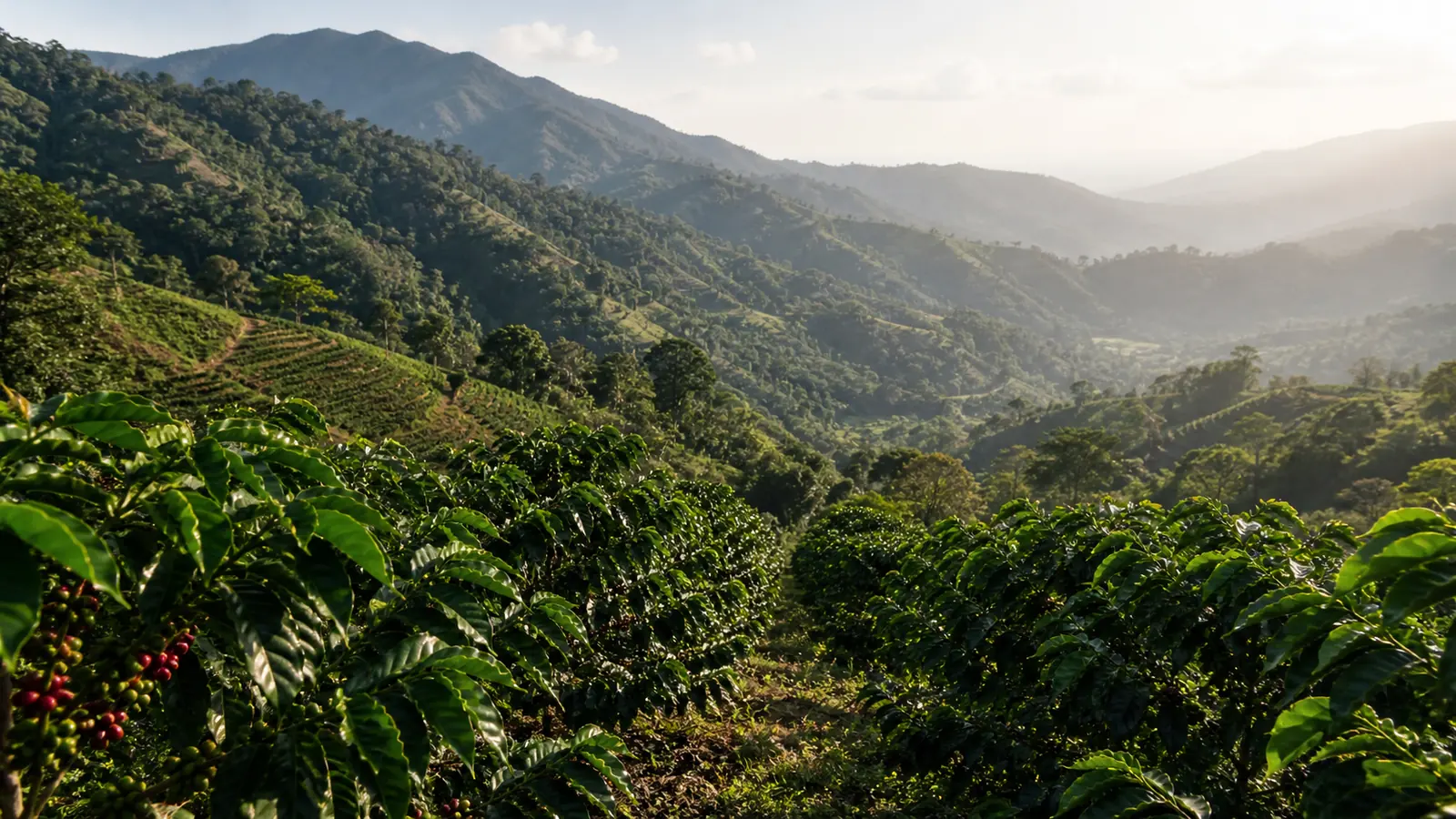 Coffee-growing landscape representing Dominican Republic coffee