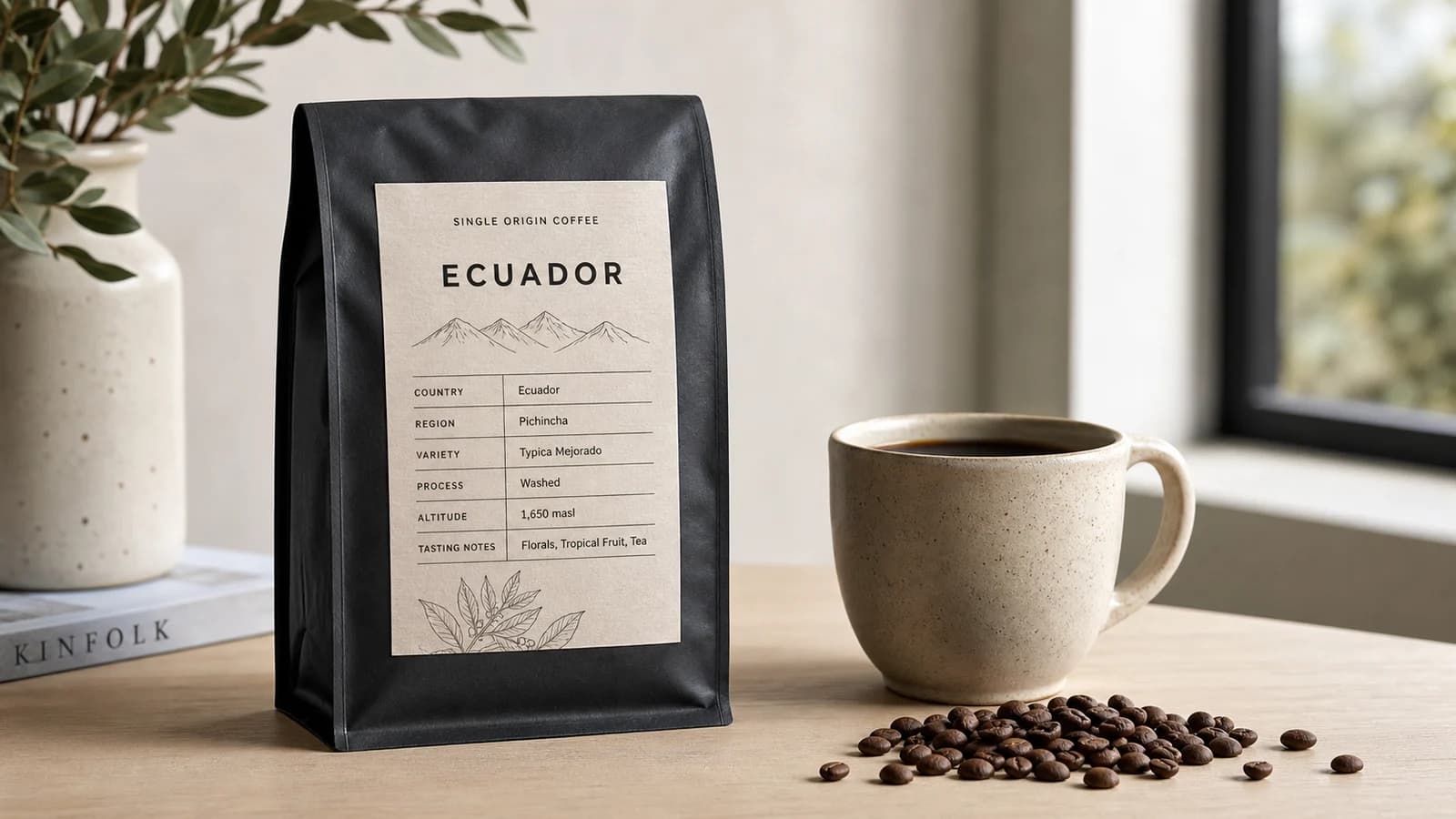 Illustrated Ecuador coffee bag label checklist