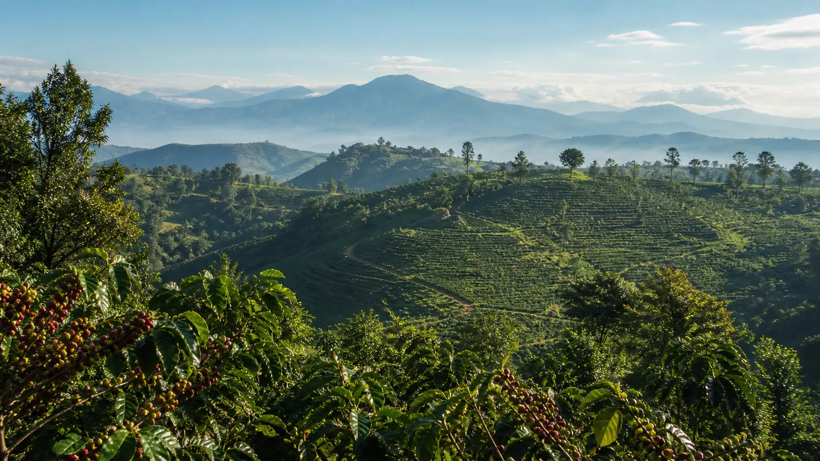 Coffee-growing landscape representing Ethiopia coffee