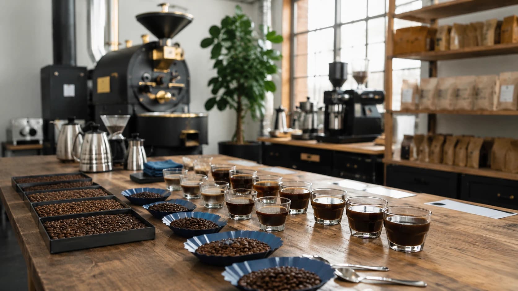 Coffee roastery education setup comparing Arabica and Robusta for buyers