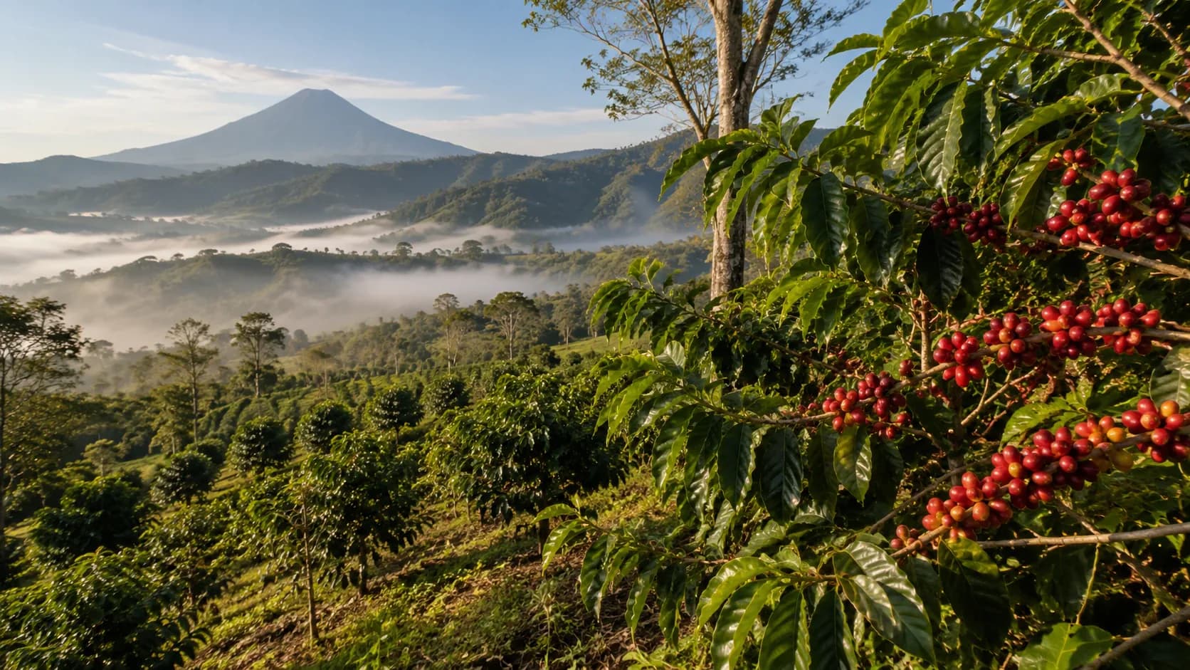 Central American volcanic highland coffee farm