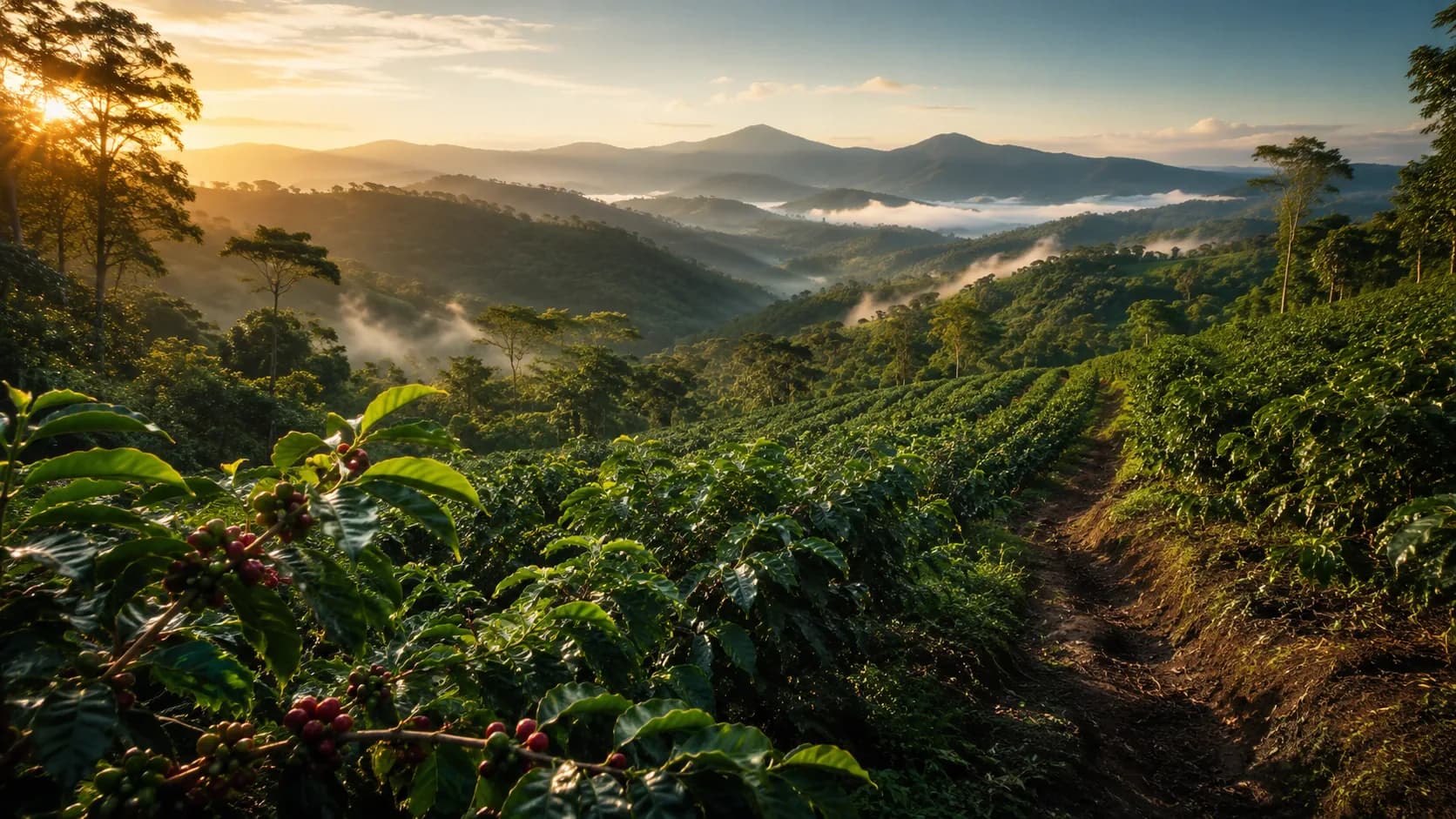 Tropical highland coffee farm representing climate and altitude conditions where coffee grows