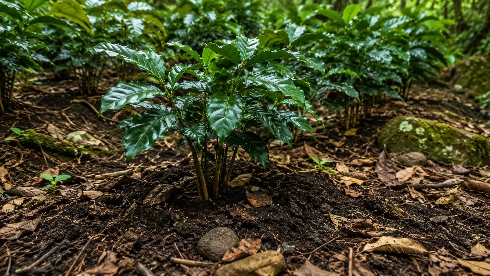 Coffee farm showing soil drainage and shade conditions