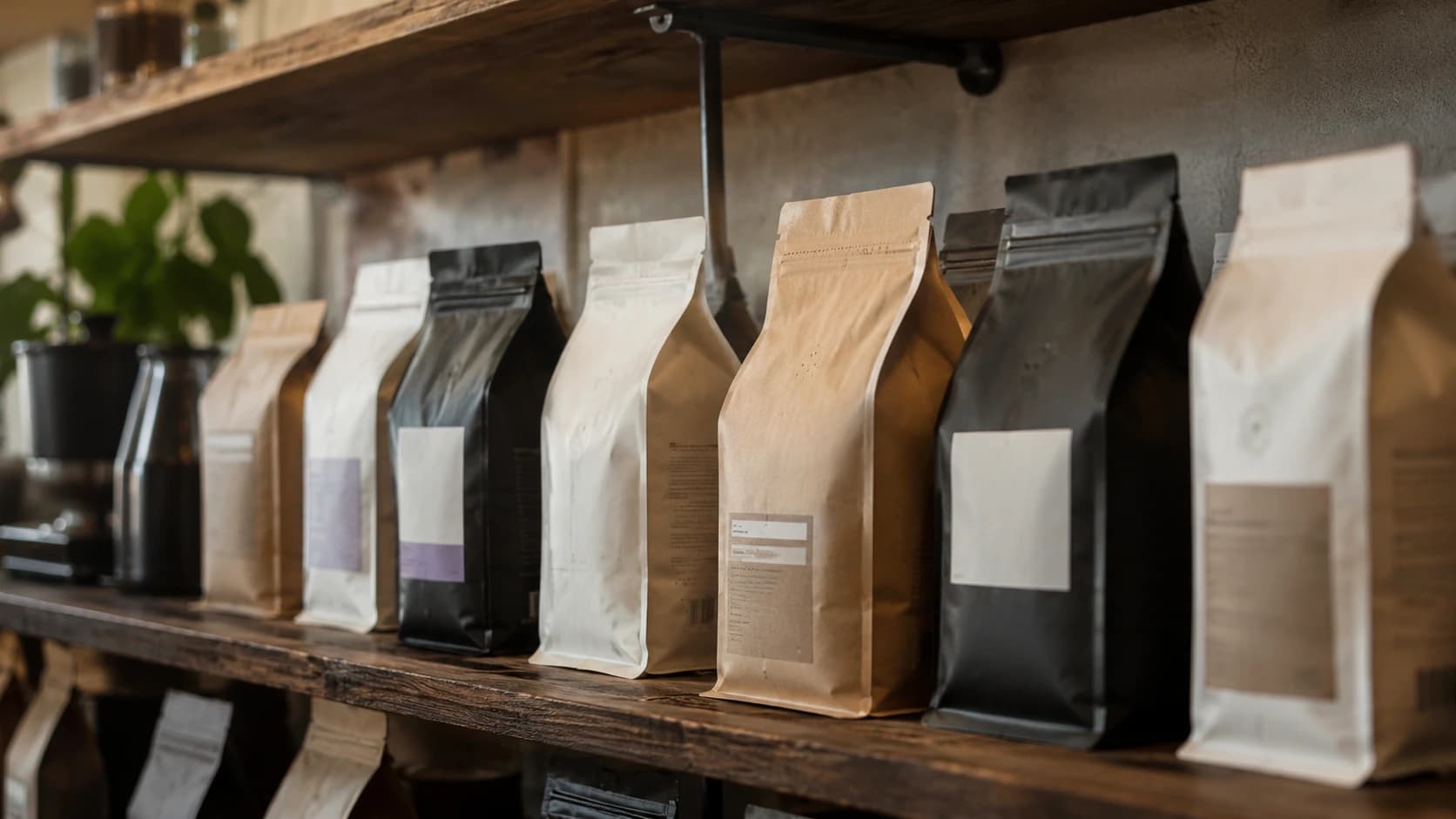 Coffee bags on a shelf showing weak origin label red flags