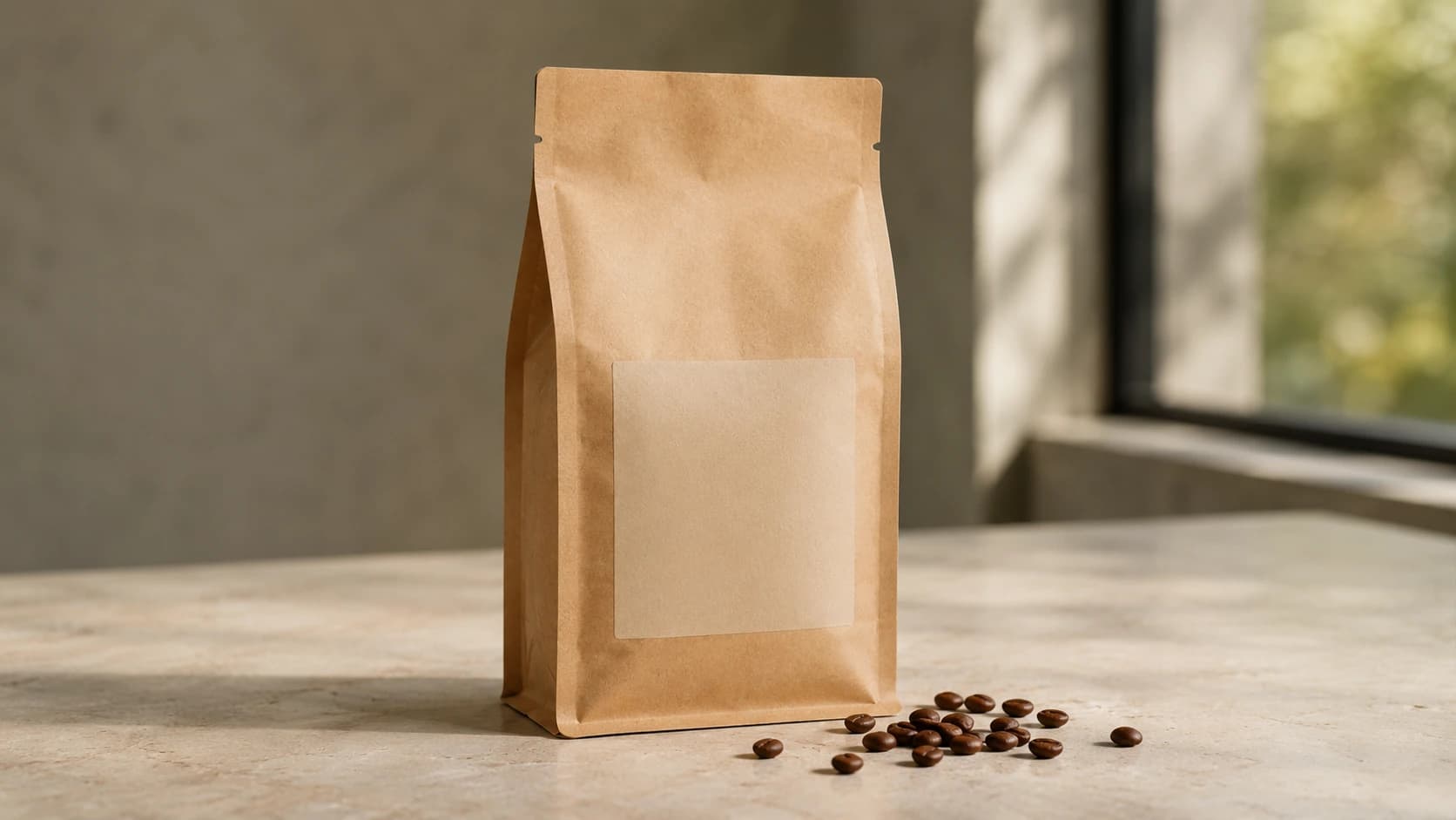 Plain coffee bag label used to explain origin and freshness fields