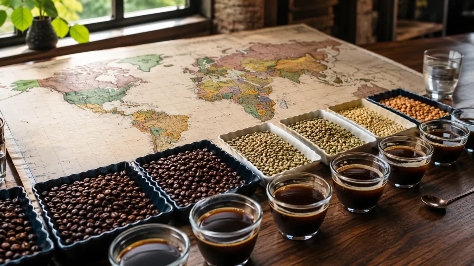 Coffee cupping map comparing major origin regions of the world