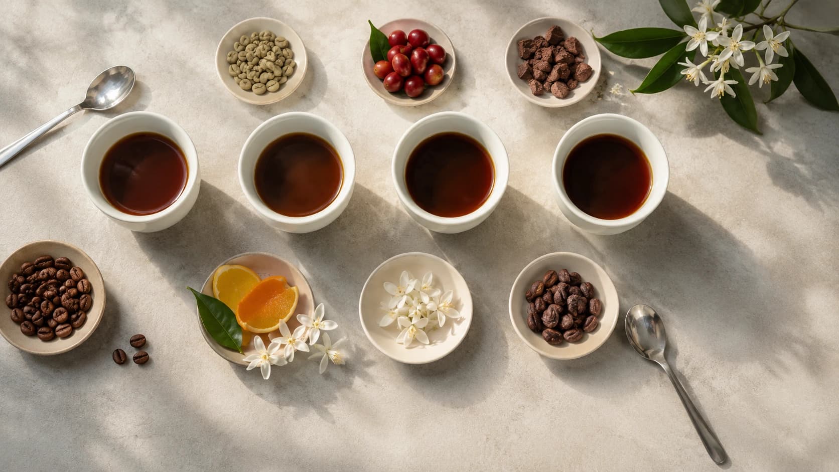World coffee regions flavor comparison with tasting notes and coffee cups