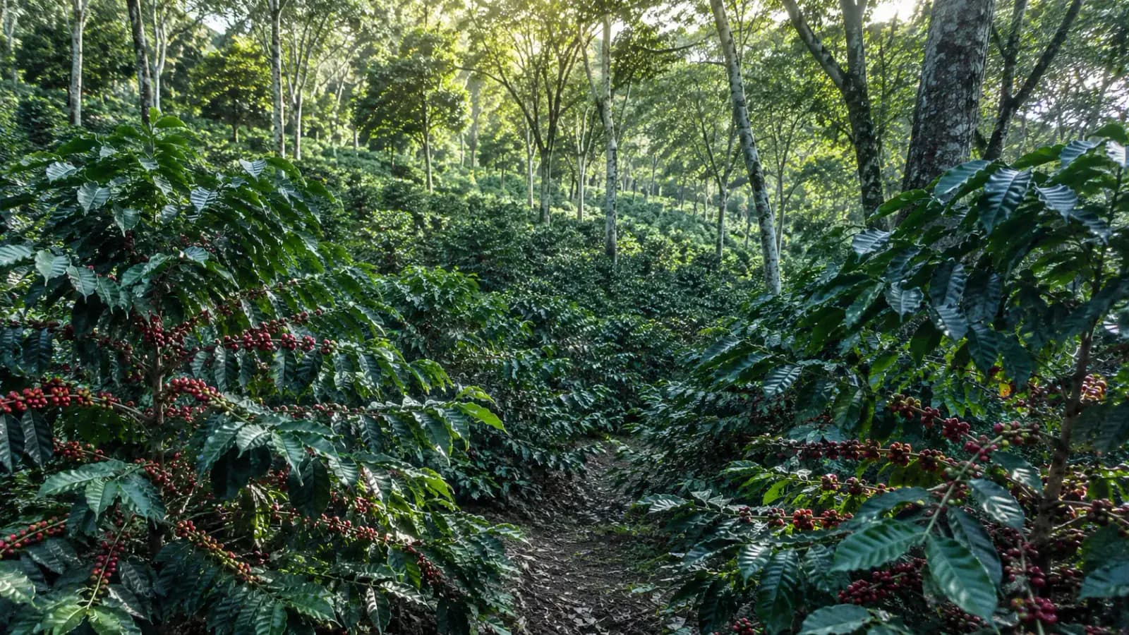 Classic Arabica coffee varieties growing on a shaded farm
