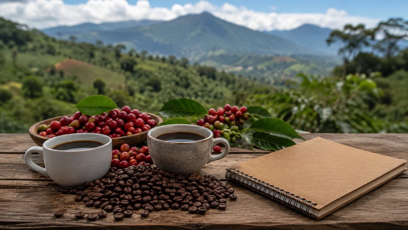 Latin American coffee comparison board with origin cards