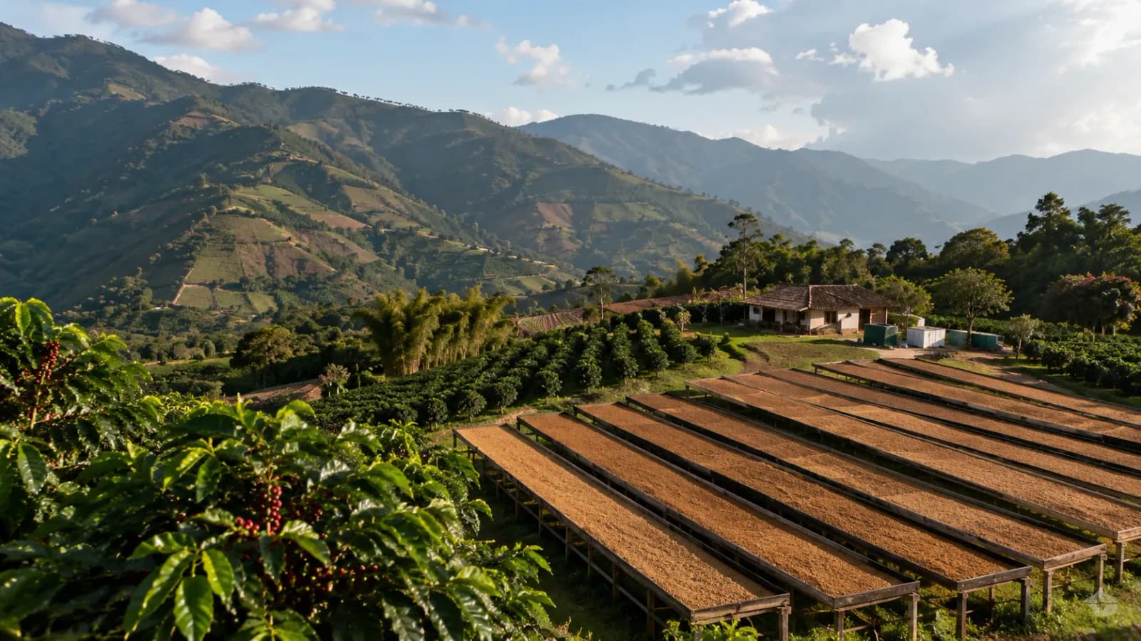 South American coffee farm in a highland origin landscape
