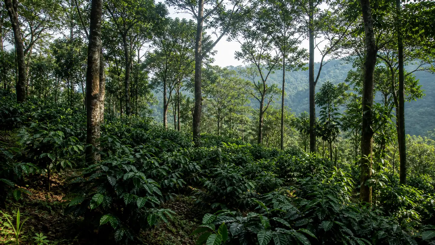 Coffee-growing landscape representing Indian coffee