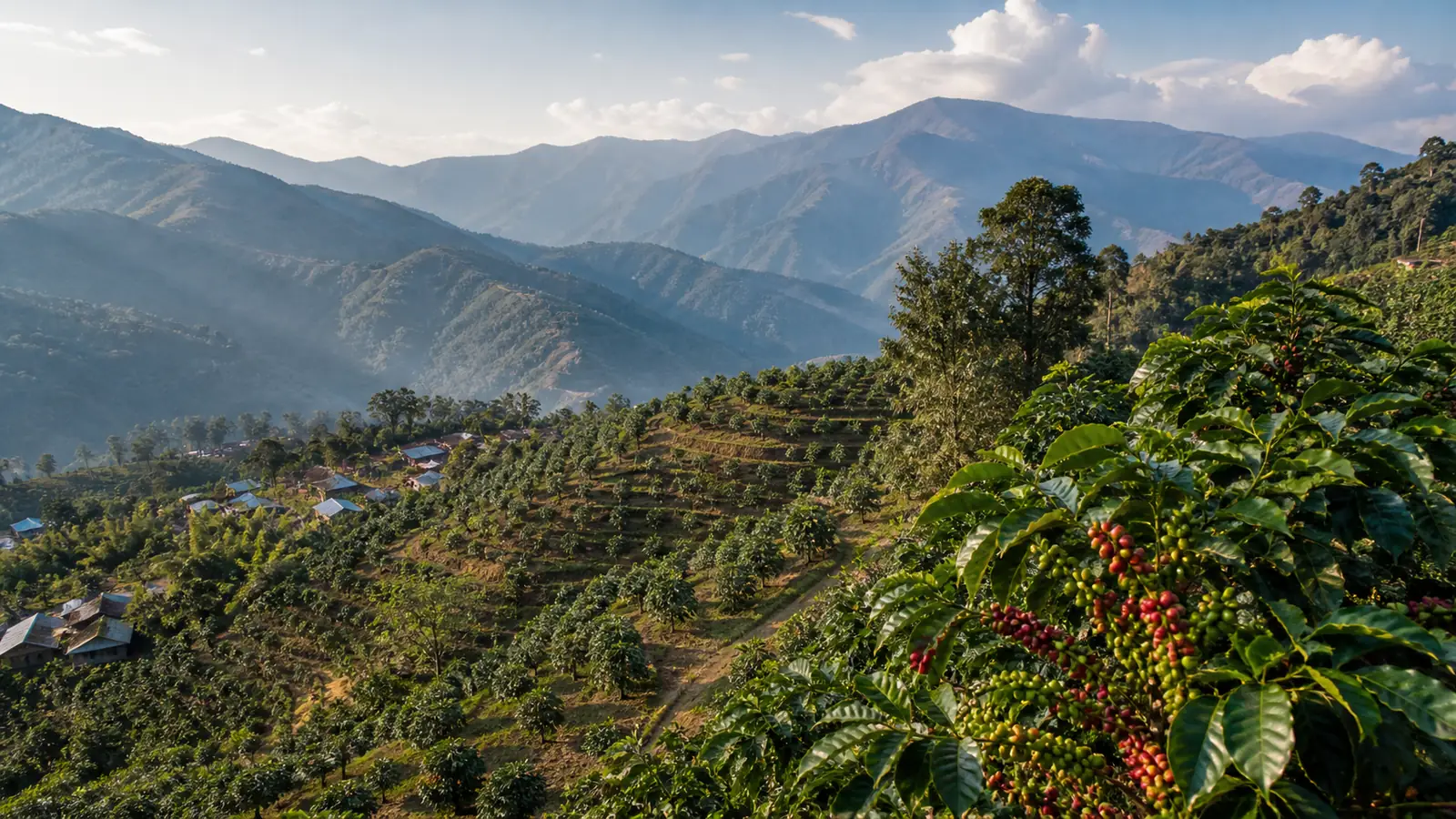 Coffee-growing landscape representing Nepali coffee