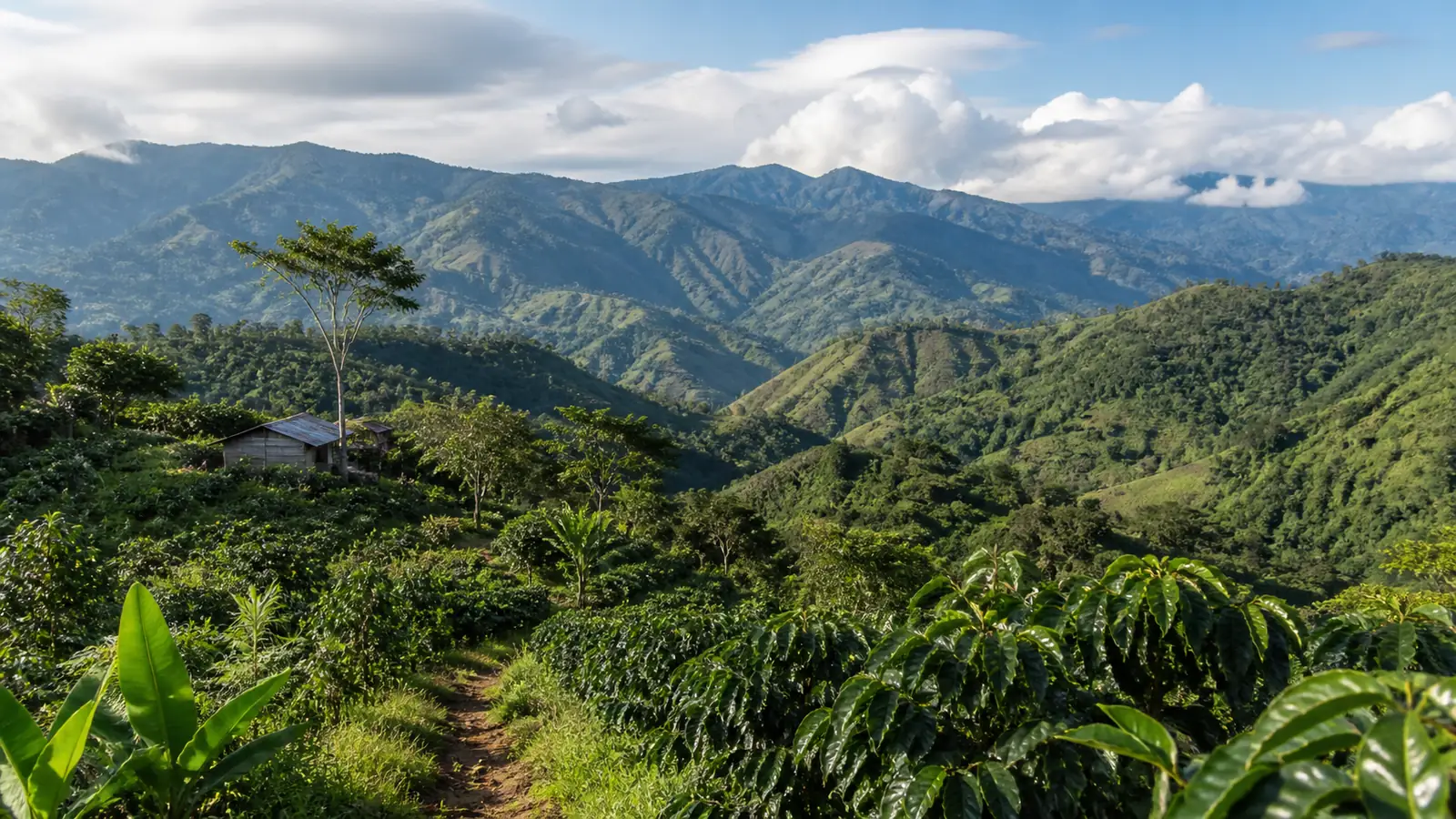 Coffee-growing landscape representing Papua New Guinea coffee