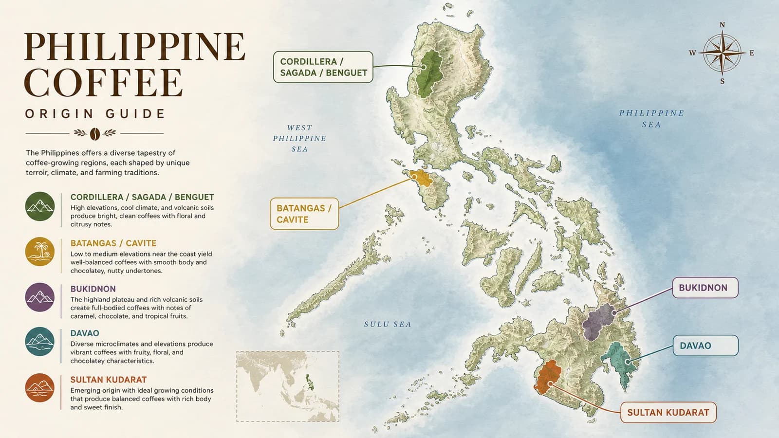 Illustrated overview of Philippine coffee-producing regions