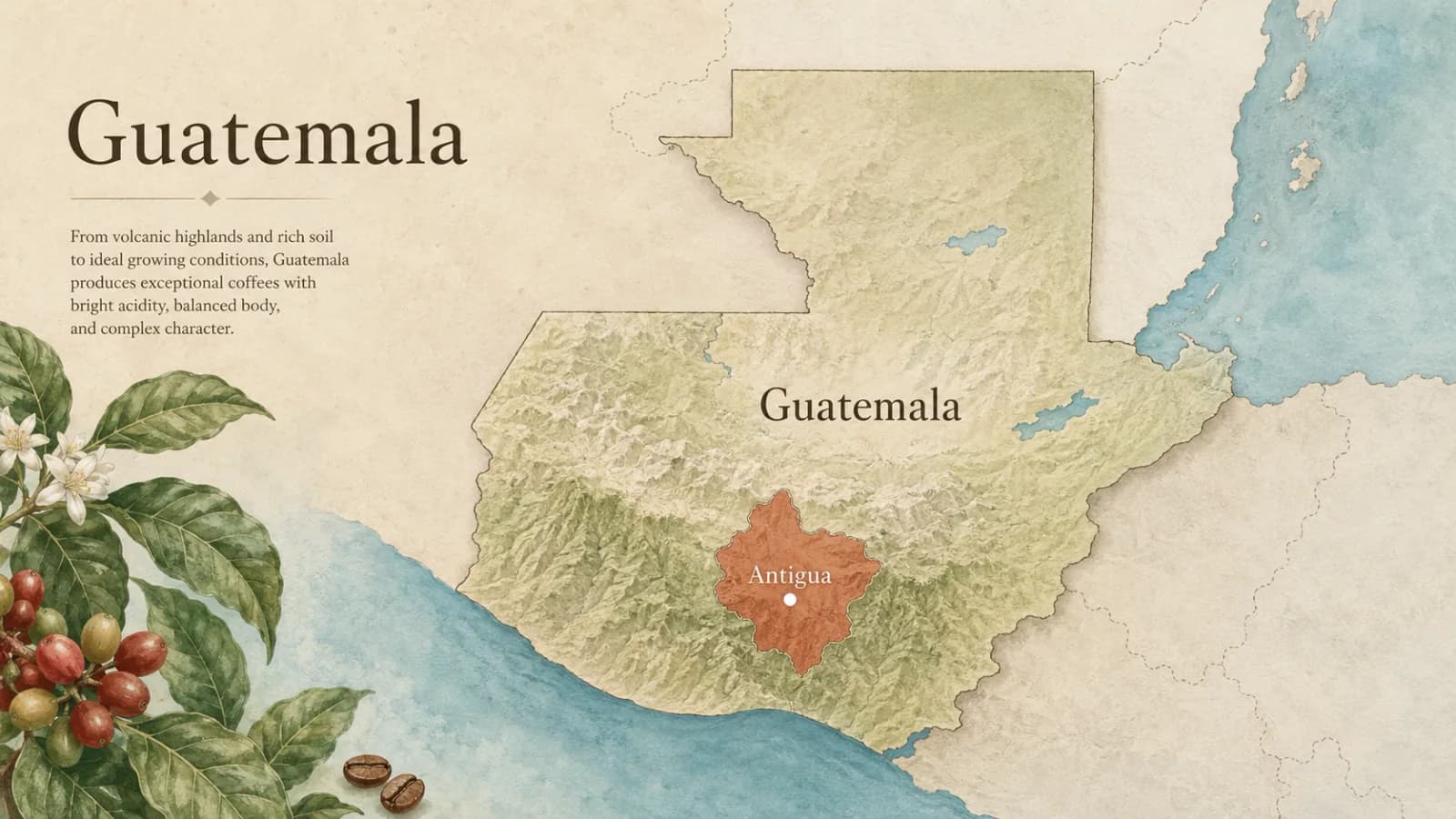 Locator map for Antigua coffee within Guatemala