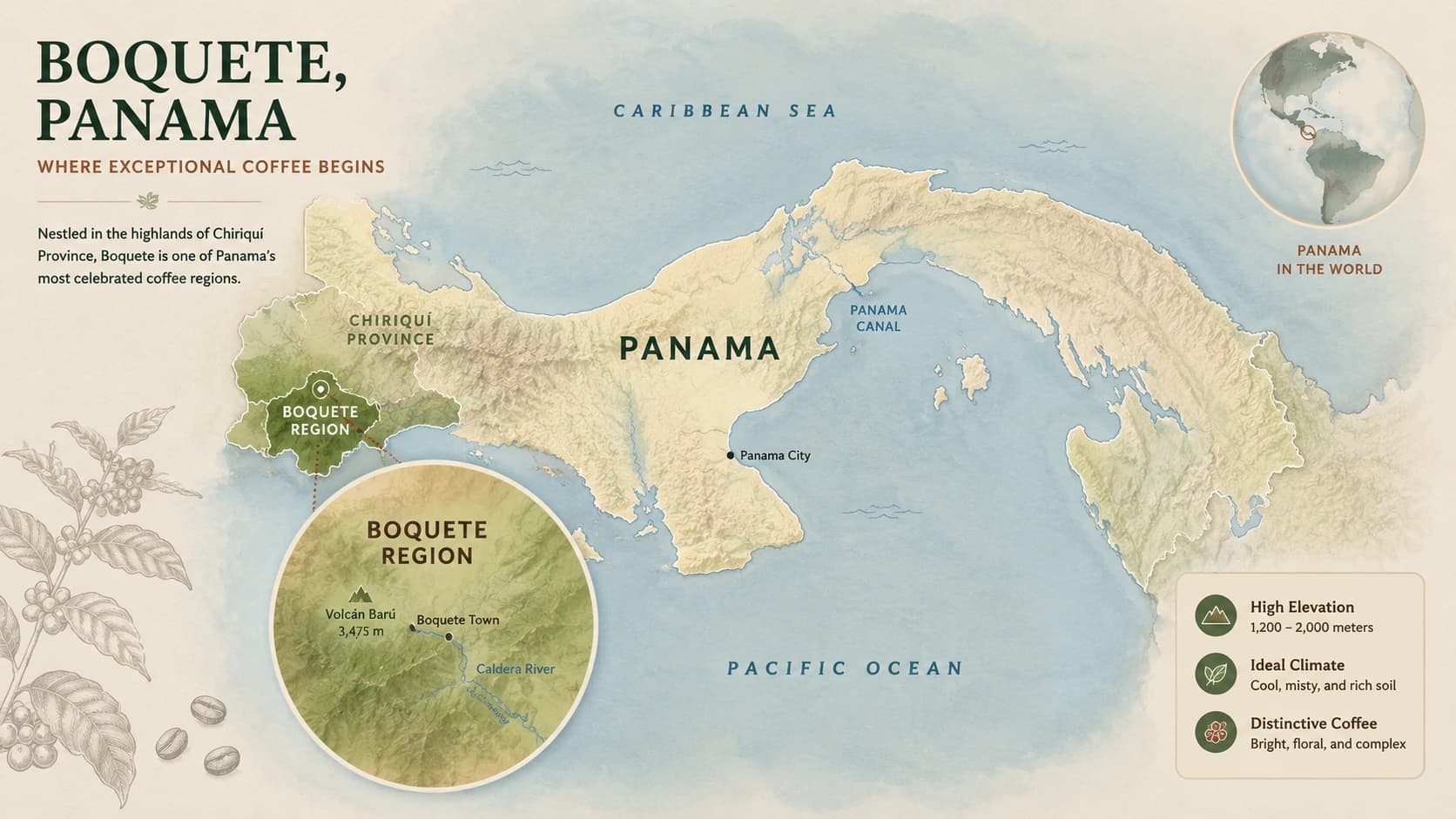 Locator map for Boquete coffee within Panama