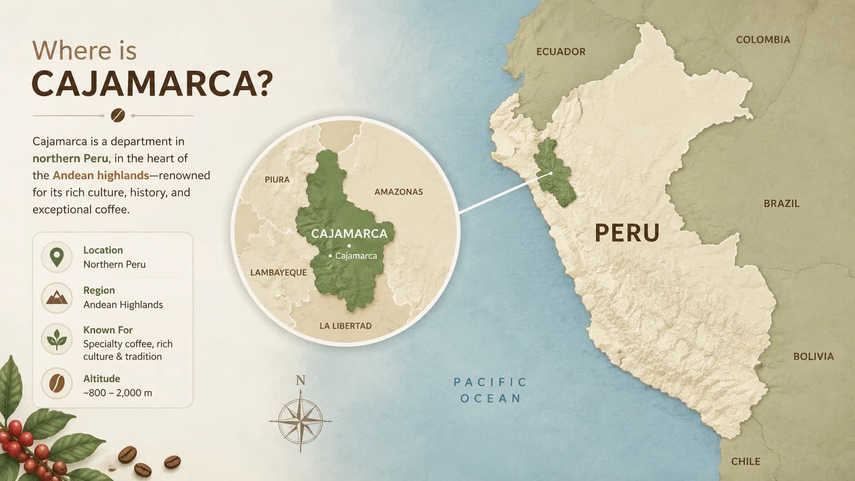 Cajamarca coffee region map within Peru