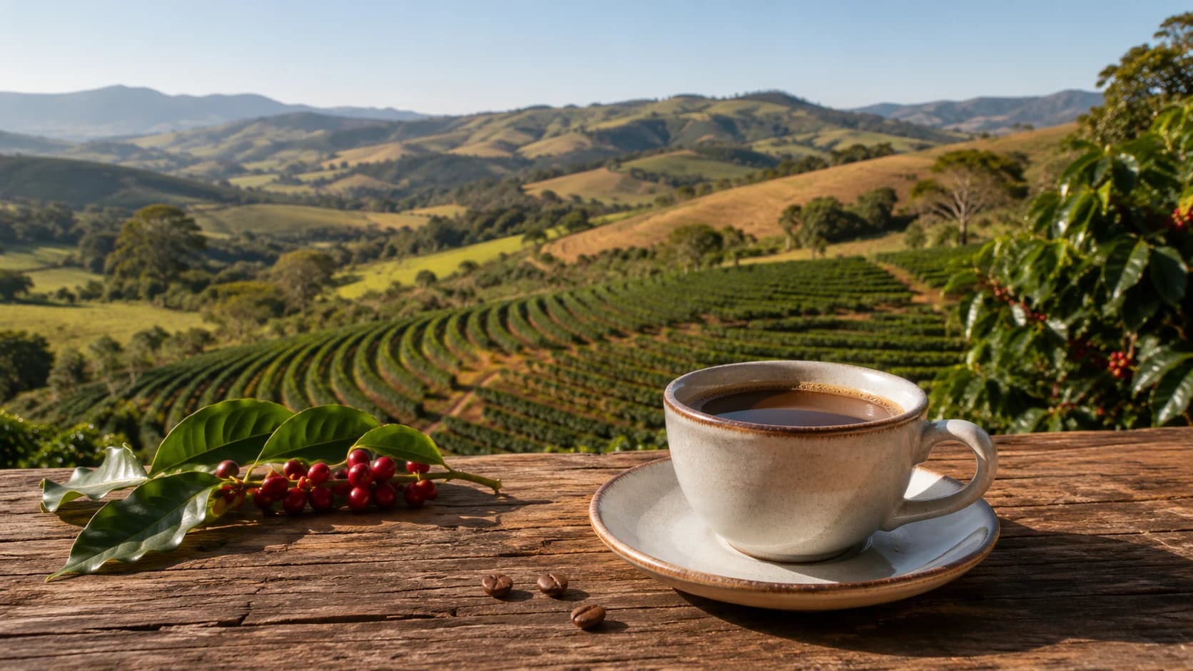 Cerrado Mineiro coffee farms and mountain growing landscape