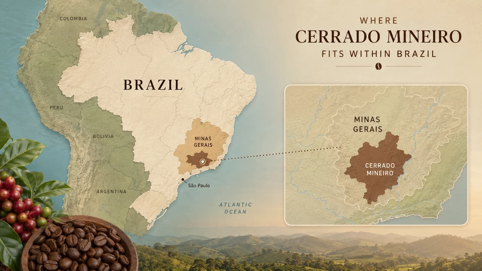 Locator map for Cerrado Mineiro coffee within Brazil