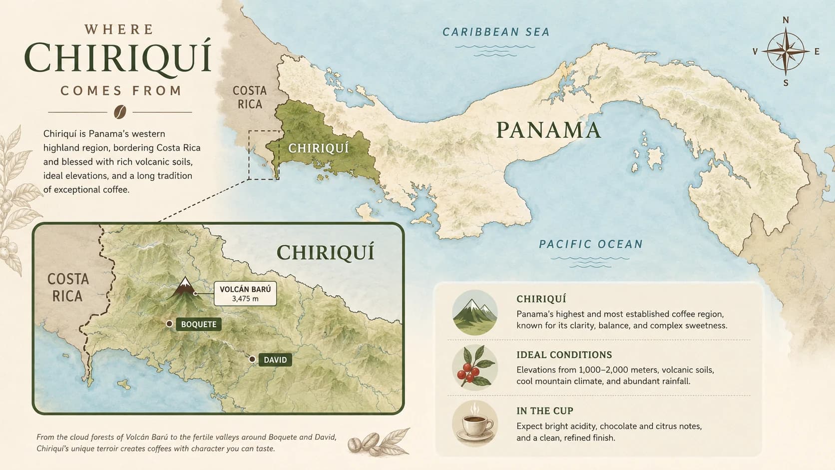 Locator map for Chiriquí coffee within Panama