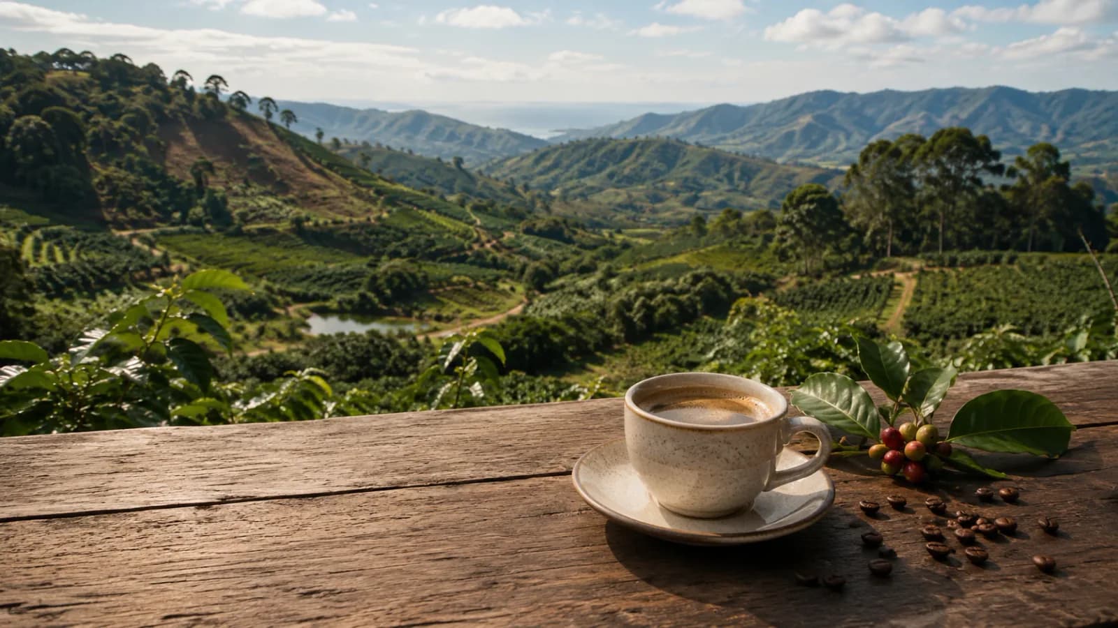 Coffee farms across the mountain landscape of Espírito Santo, Brazil