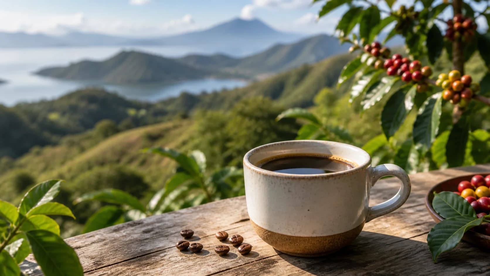 Flores coffee farms and mountain growing landscape