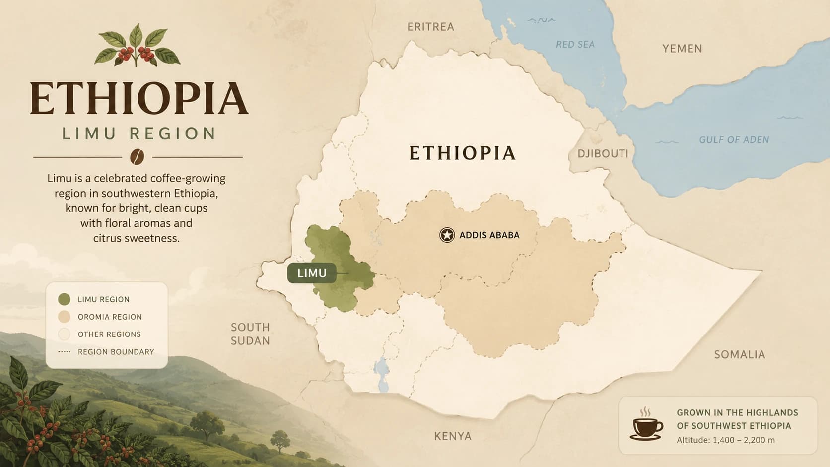 Limu coffee region map within Ethiopia