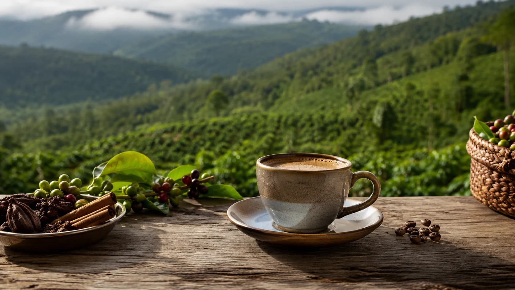 Monsooned Malabar coffee landscape and origin context