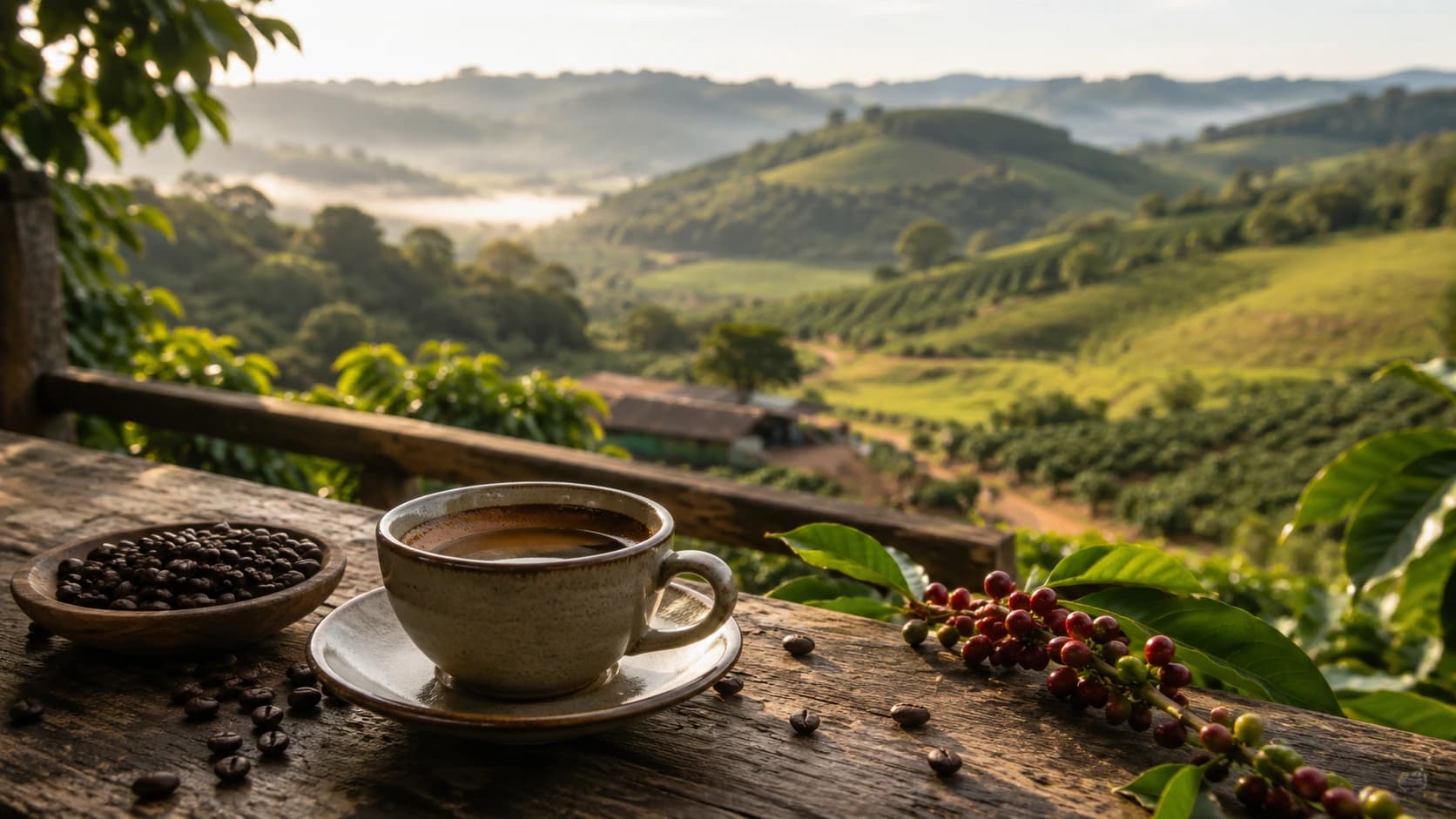 Representative coffee landscape in the rolling hills of southern Minas Gerais, Brazil
