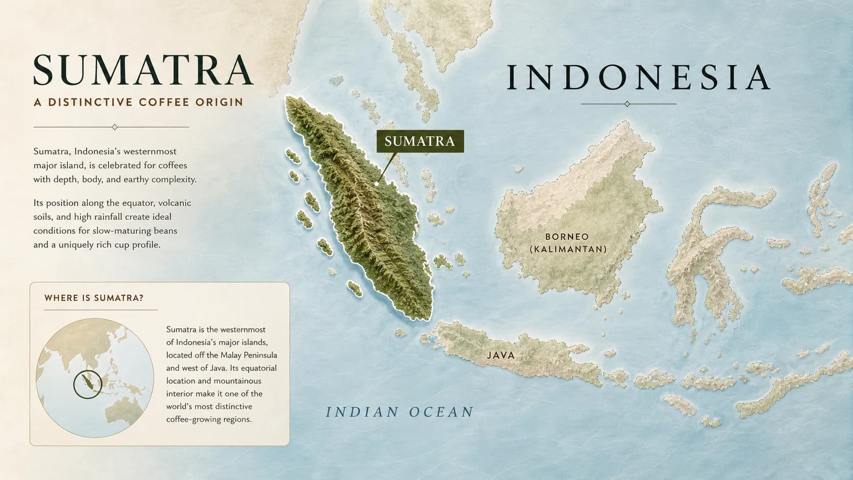 Sumatra coffee region map within Indonesia