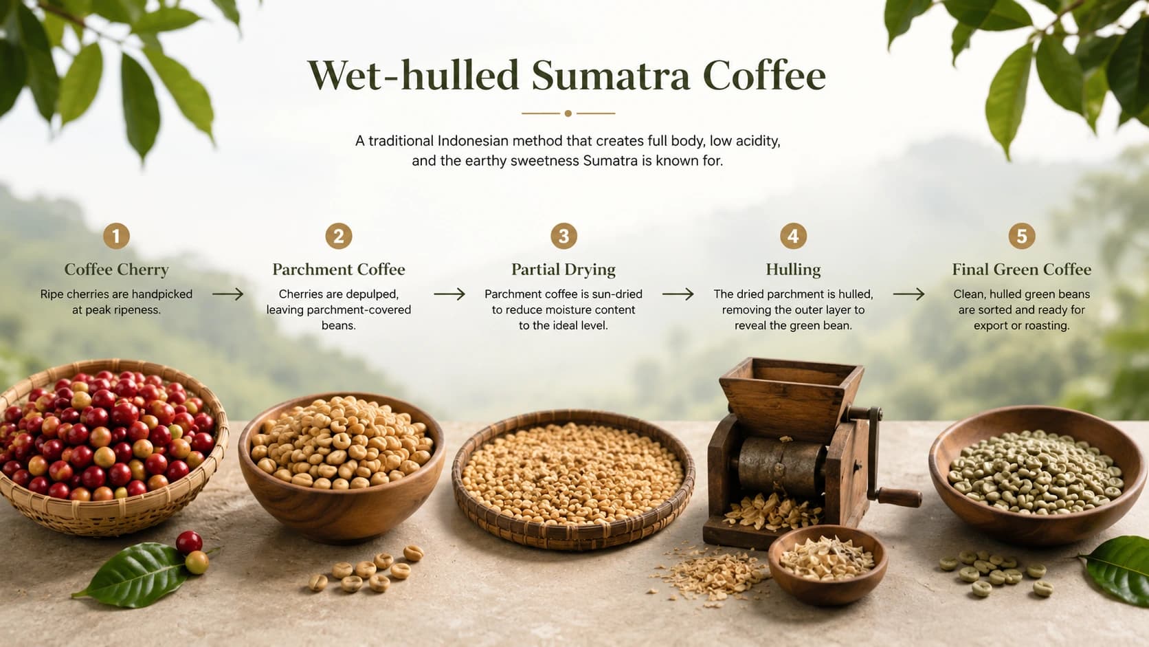 Sumatra wet-hulled coffee process explainer