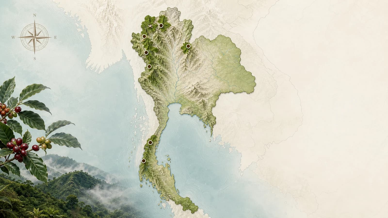 Illustrated overview of coffee-growing regions in Thailand