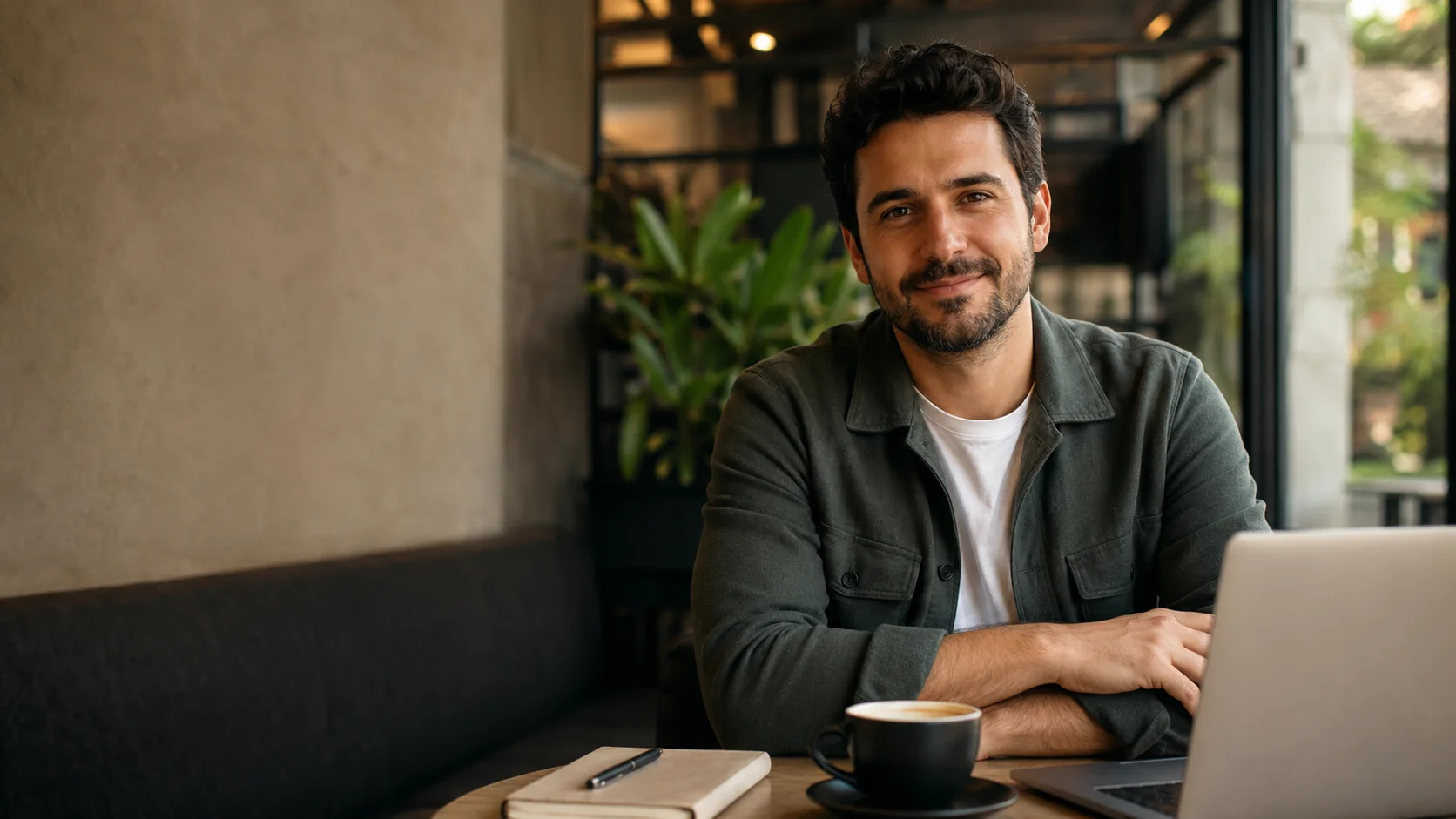 Ali Can Doralar working on Online Coffee Guide regional coffee notes with coffee and a laptop