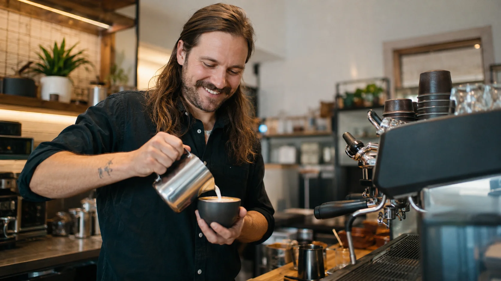 Jason Harris testing espresso workflow during Online Coffee Guide brewing review